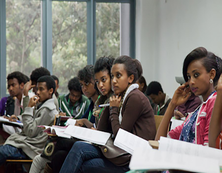 Addis Abba adult students concentrating in class room